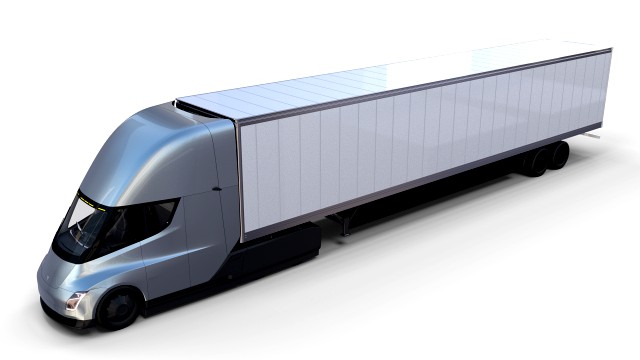 tesla truck with interior and trailer silver