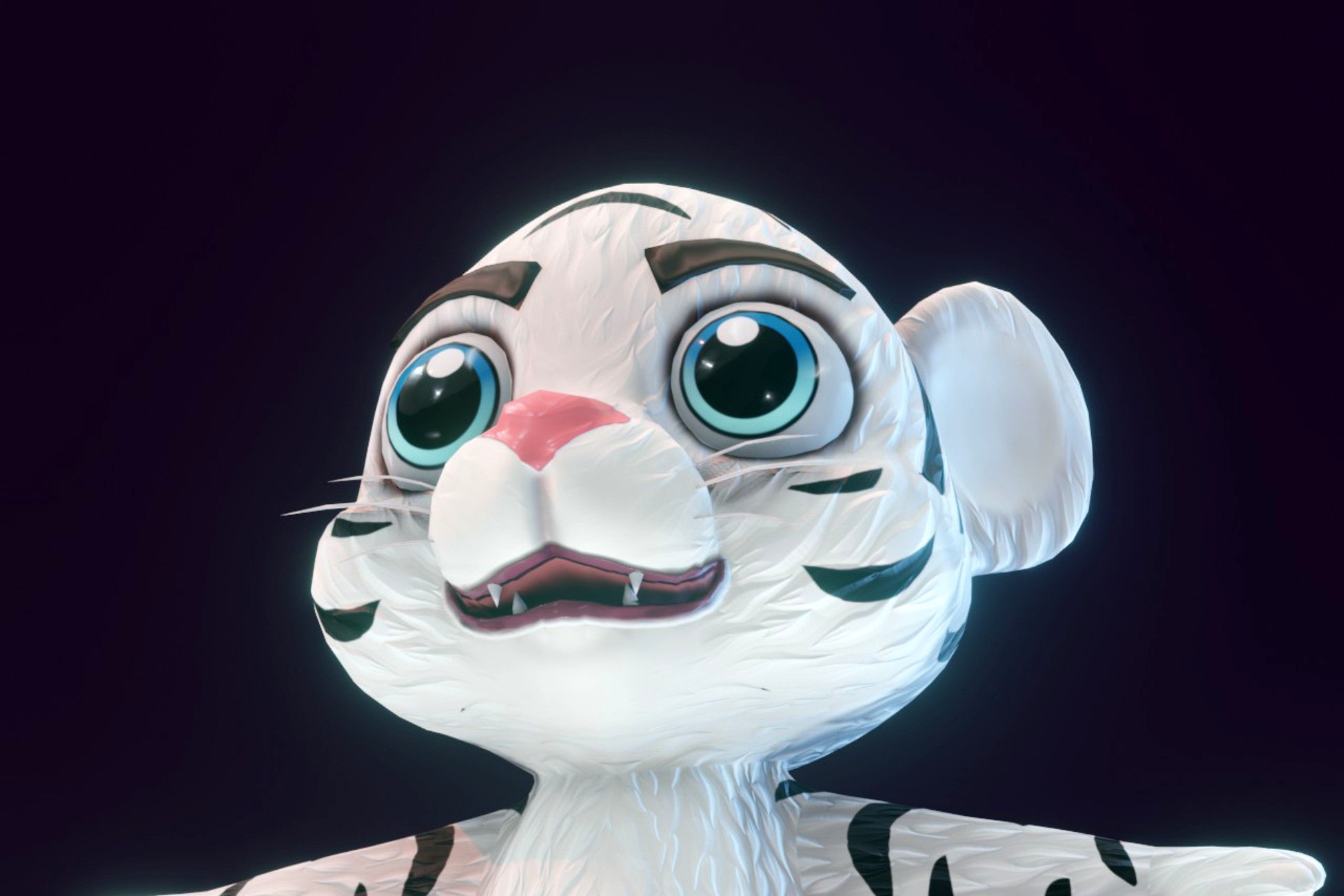 Cartoon White Tiger Rigged 3D Model
