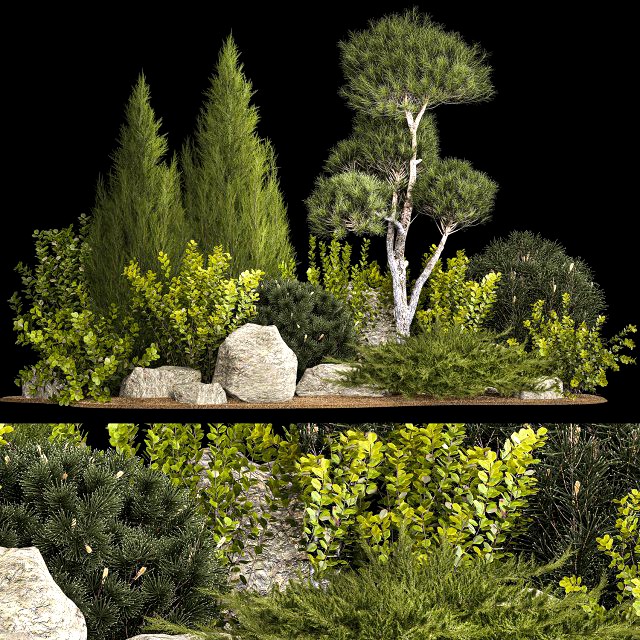 Alpine Hill With Thuja Pine Juniper And Bushes 1208