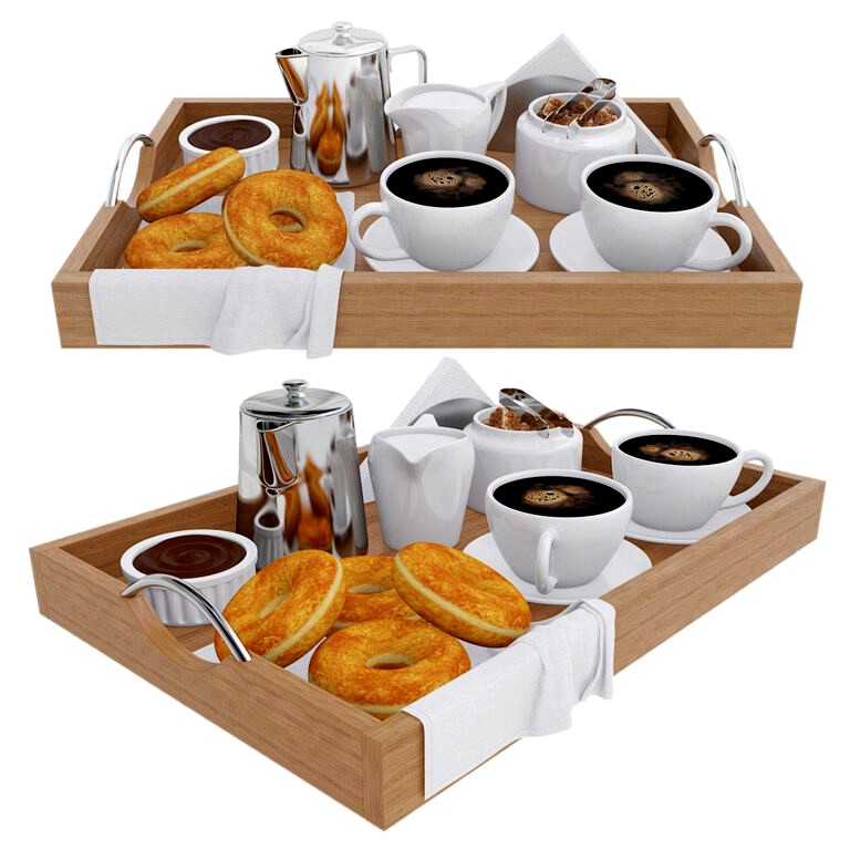 Breakfast Coffee and donuts on a tray (347907)