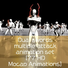 Dual swords multiple attack animation set - [77 HD Mocap Animations]