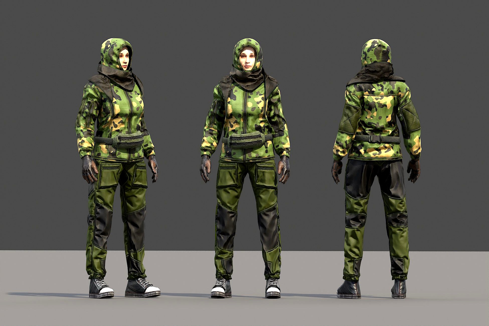 Girl military in camouflage jacket