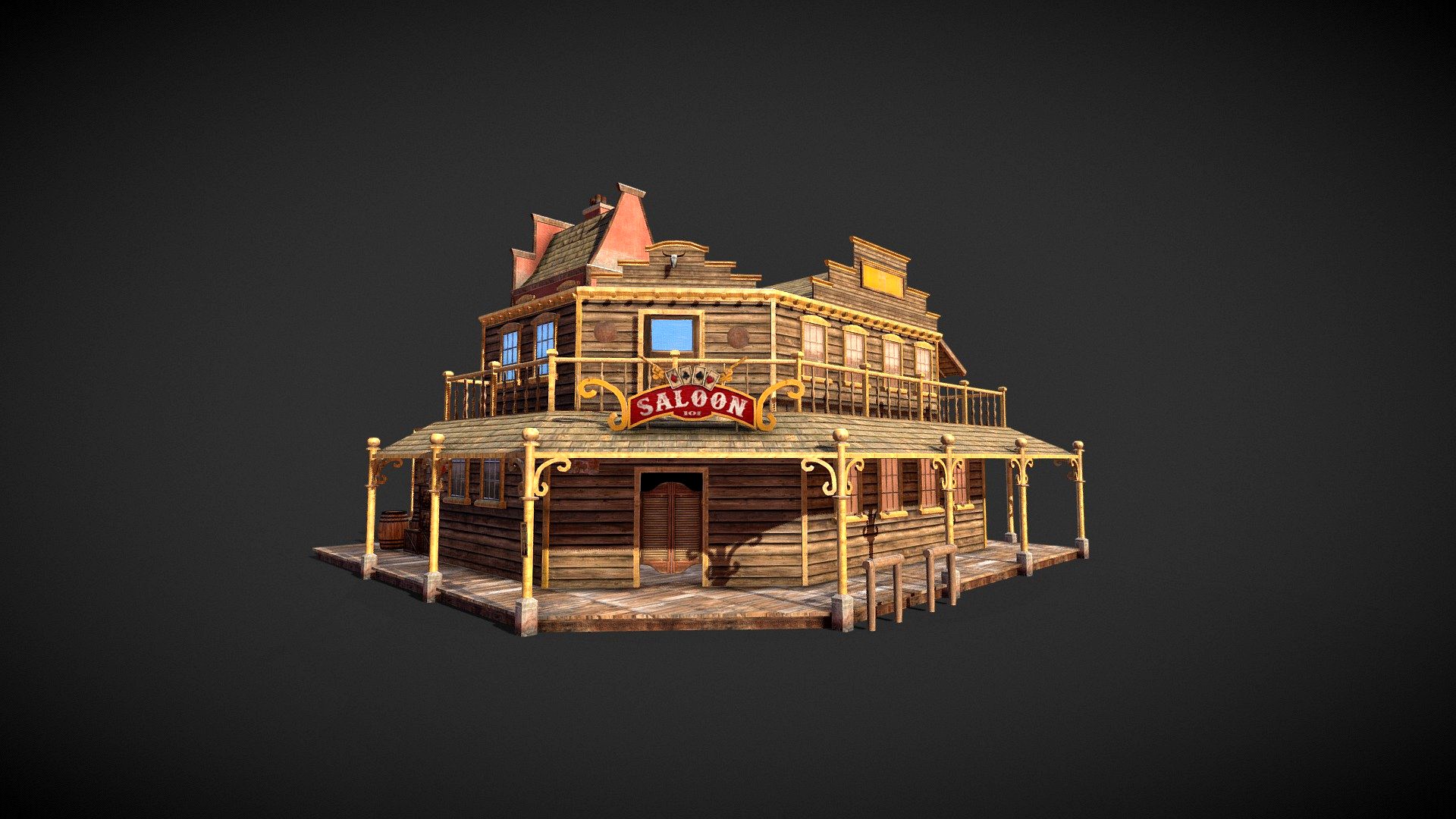 Western Saloon Low Poly Building