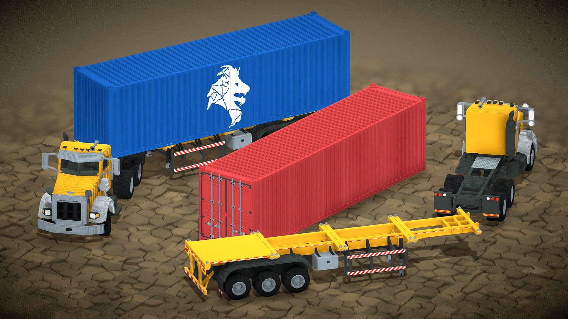 Voxel Container, Truck And Trailer
