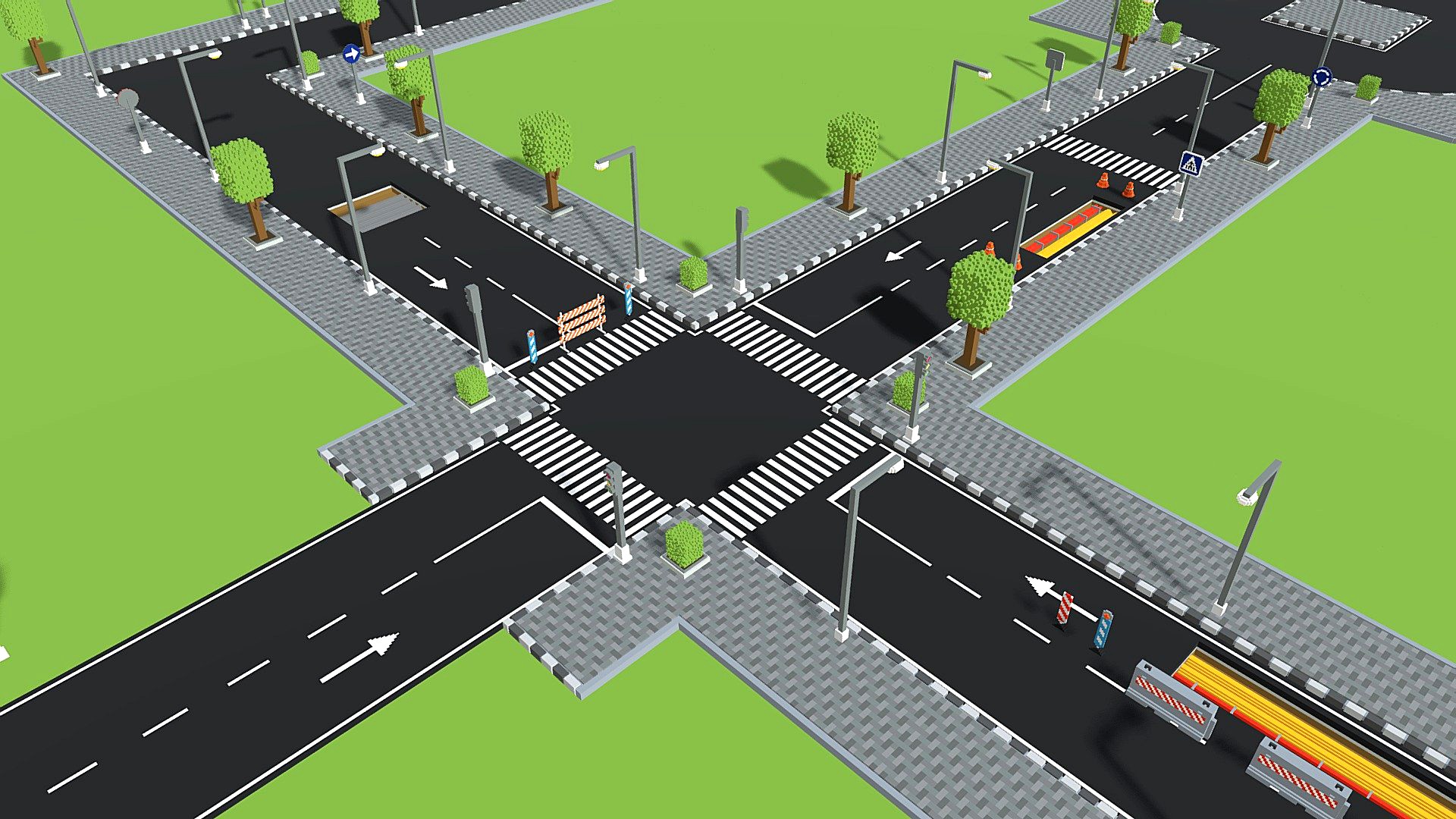 Voxel Road Sections & Signs (69 Items)