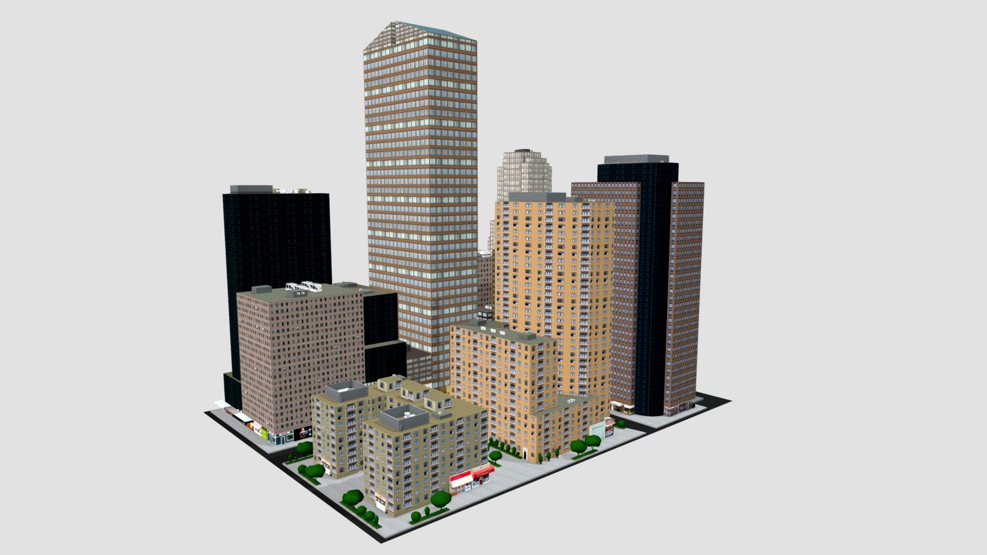 City Buildings Skyscraper New York Low-poly