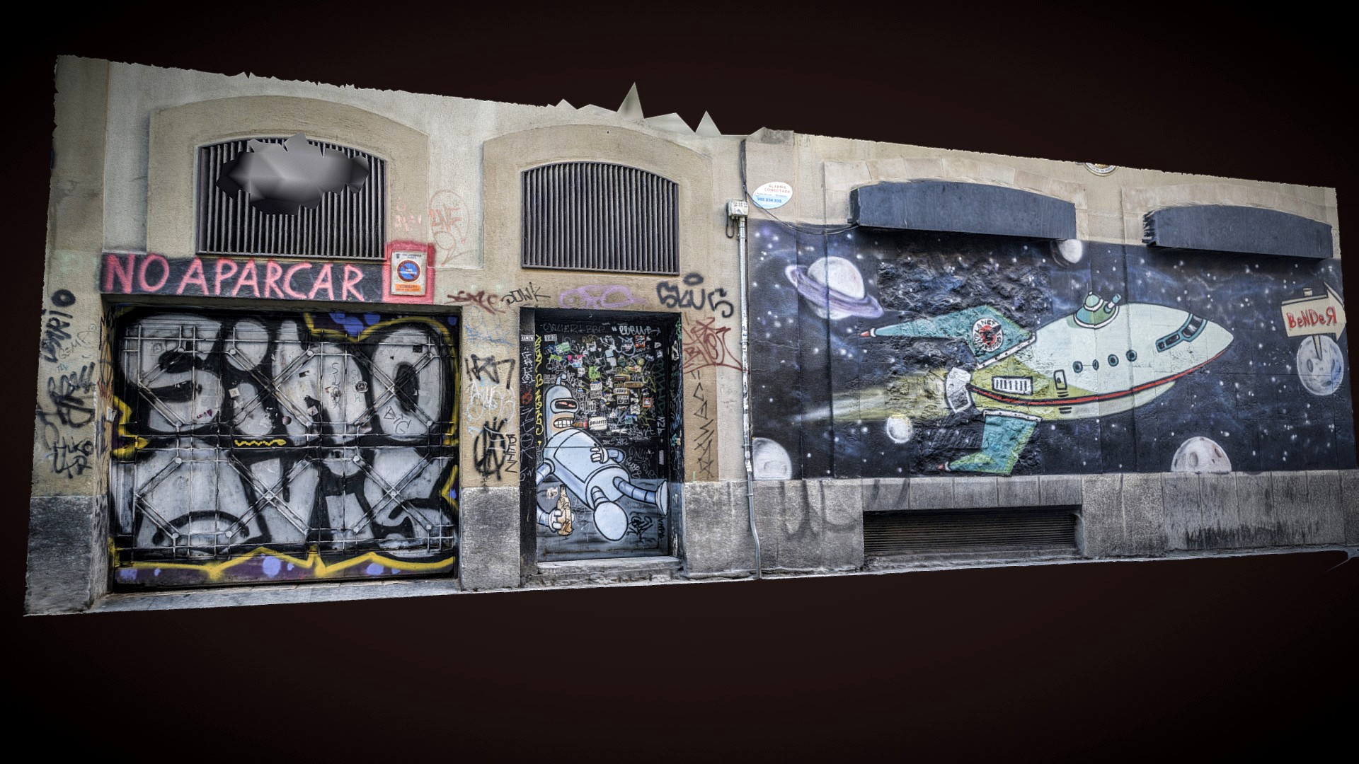Graffitied garage and pub photogrammetry scan
