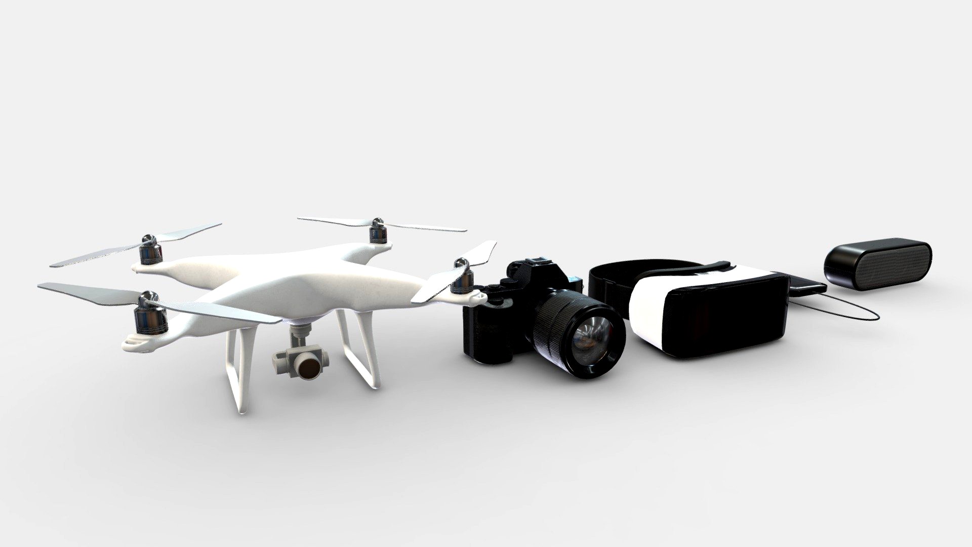 Drone, camera, VR, hard drive and Speaker Pack