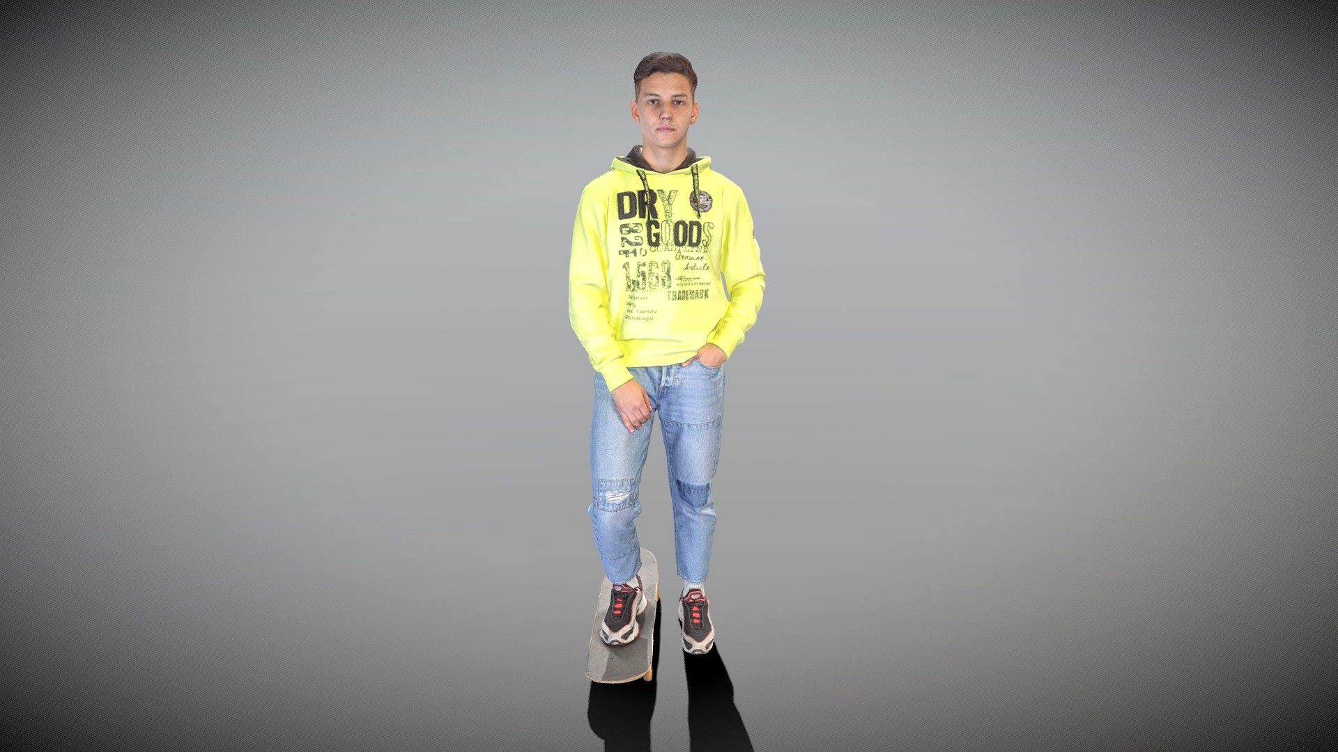 Young man in a neon hoodie on a skateboard 125