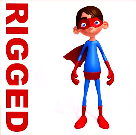 Superhero Cartoon Rigged 3D Model