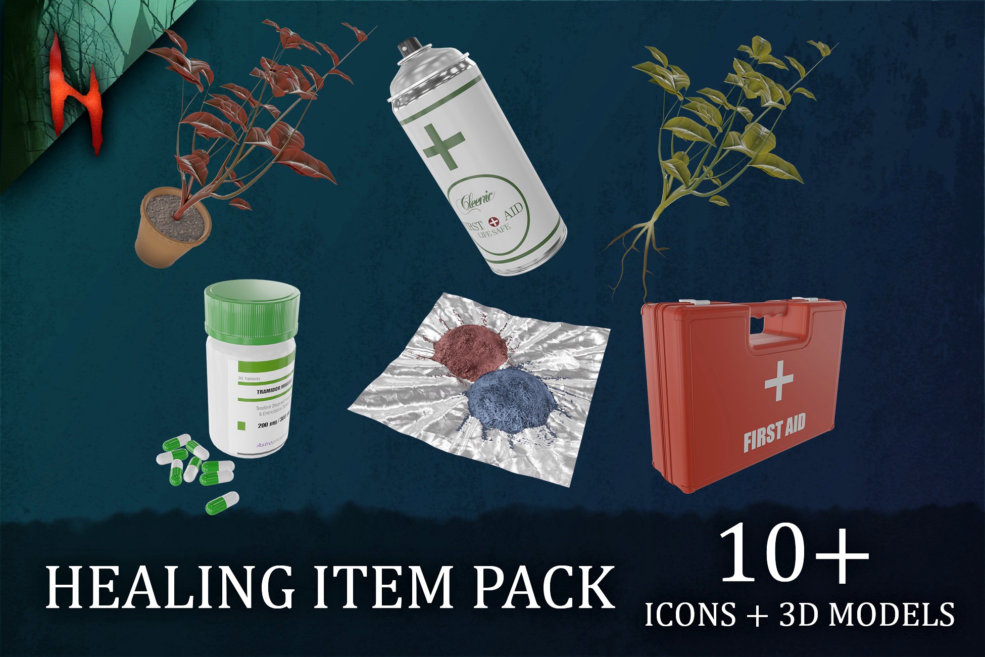 Retro PSX Horror Healing Item Pack (Icon+LowPoly)