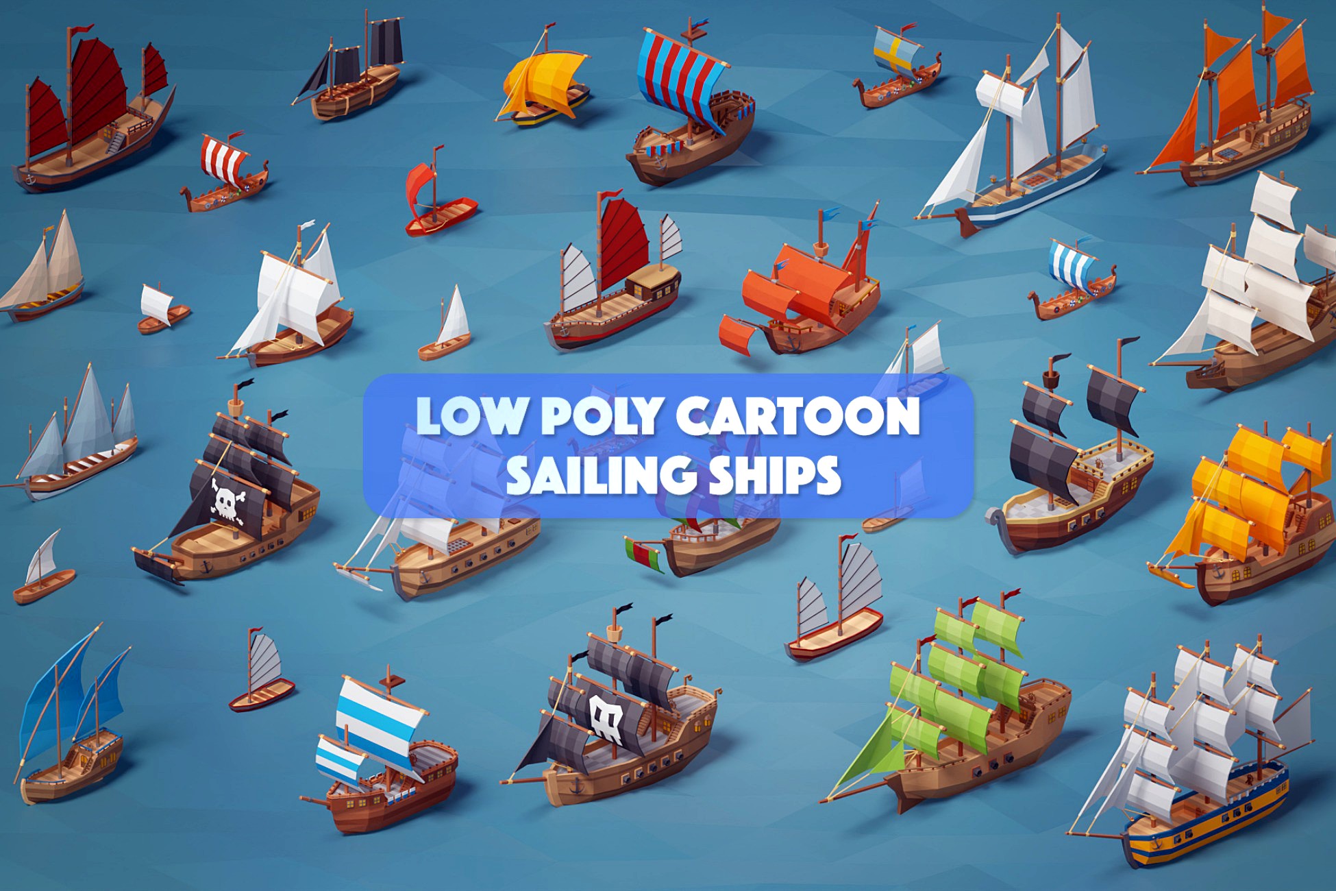 Low Poly Cartoon Sailing Ships 3d model