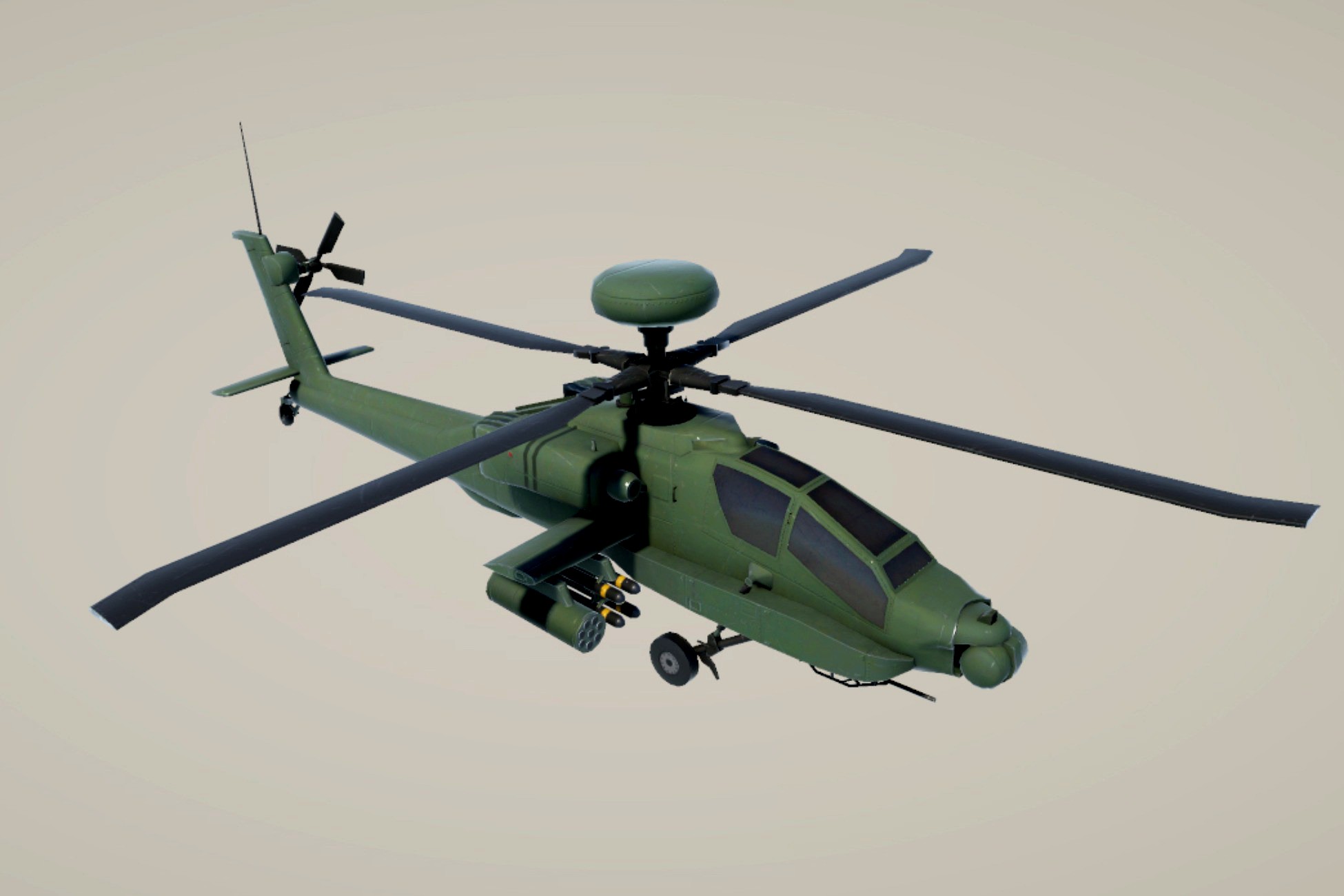 Helicopter AH64D Apache gameready Low-poly 3D model