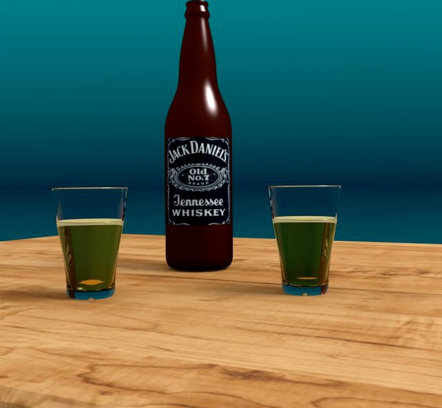 Whiskey bottle and glass 3D Model