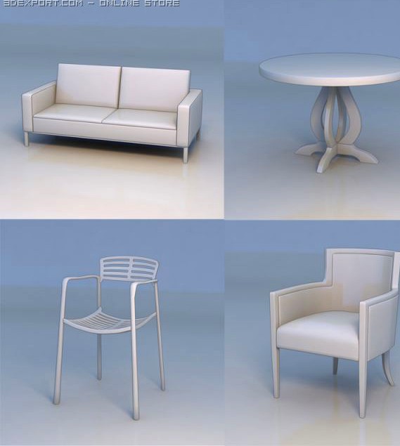 Sofa chair round table 3D Model