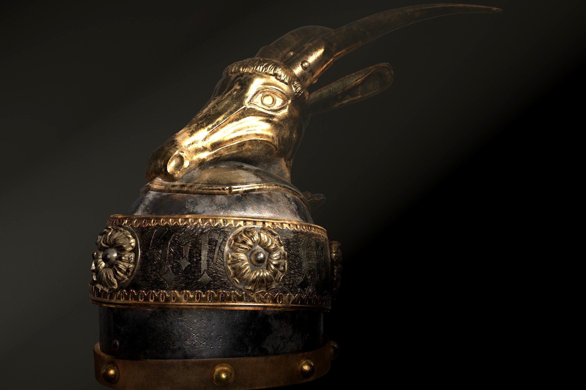 Medieval War Helmet with Goat Design 3d model