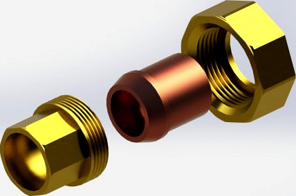 Download free Union copper fitting for 3-4 copper pipe 3D Model