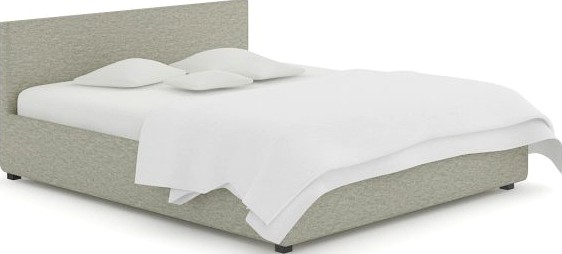 Grey Fabric Bed with Pillows 3D Model