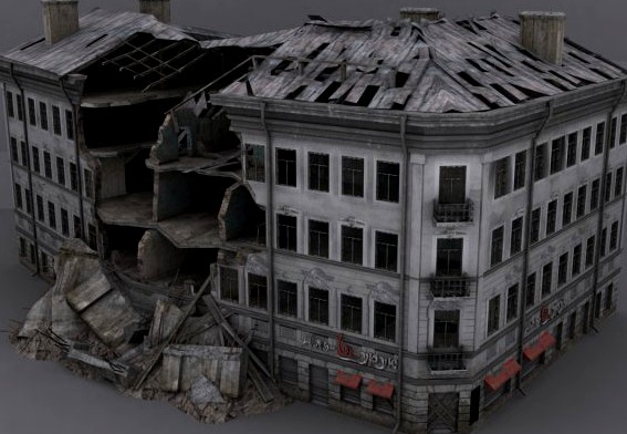 Low Poly Destroyed Building 3D Model