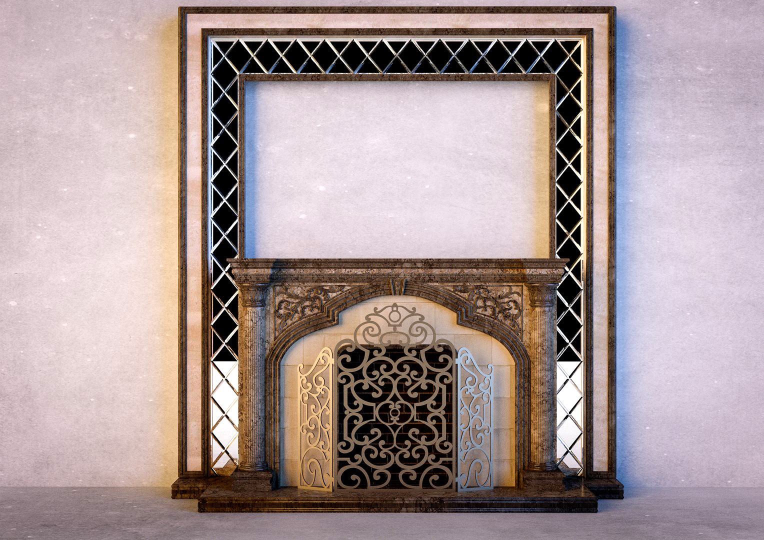 classical marble fireplace with mirror