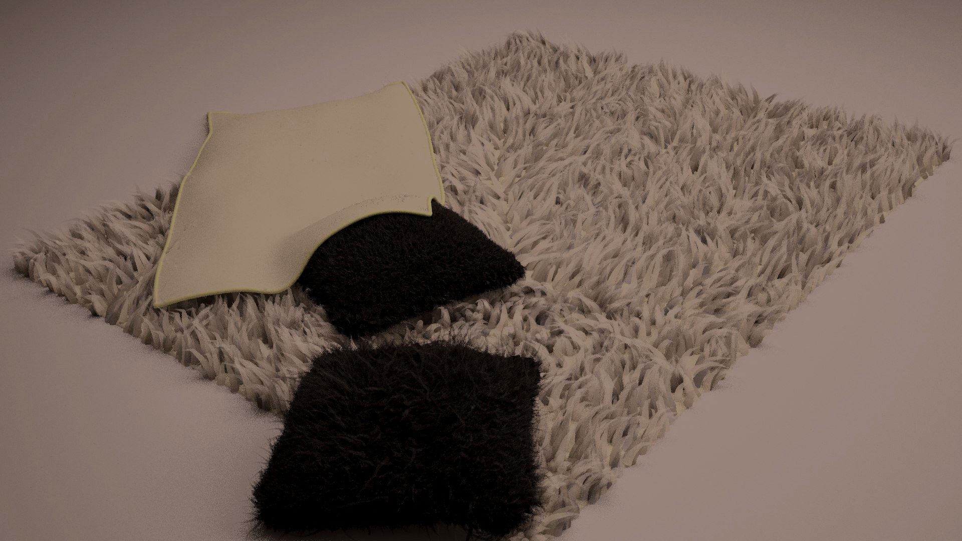 Fur Rug with Fur Pillows and a Children Blanket