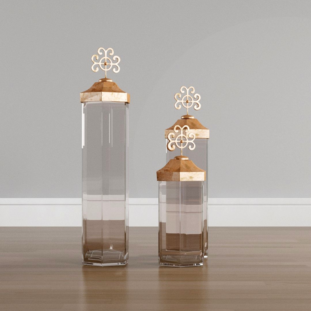 Copper and Clear Glass Decorative Jars