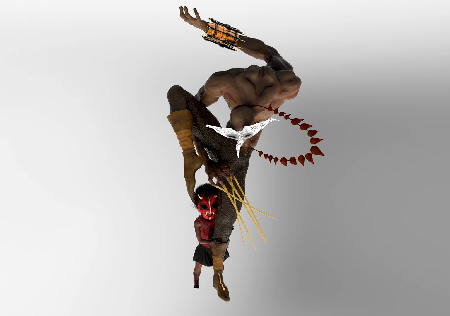 Harlequin with savage girl