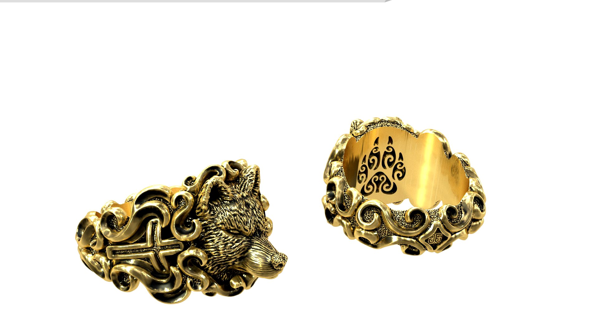Scrollwork Wolf Ring