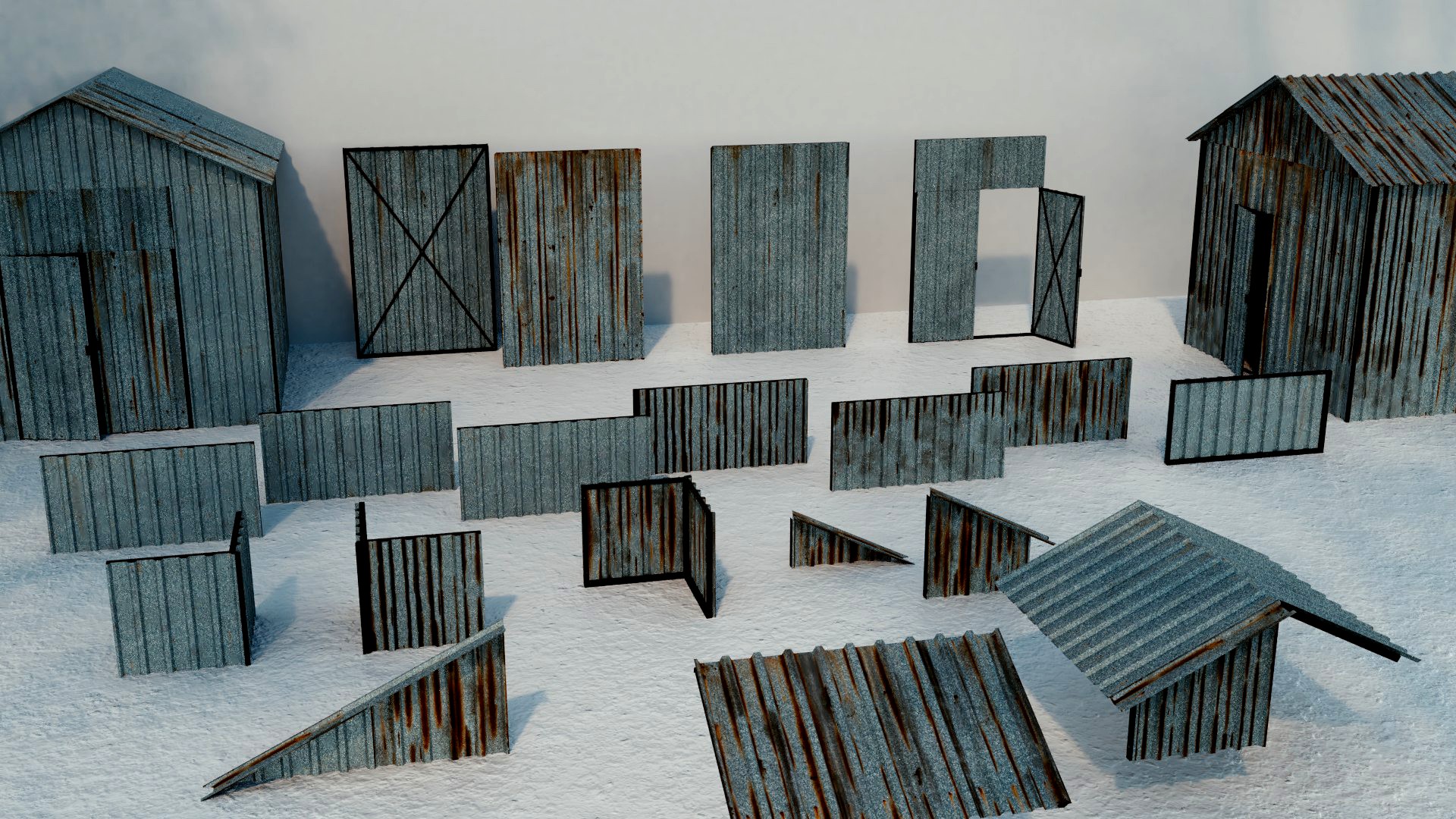 Corrugated sheet metal elements package low poly LOD