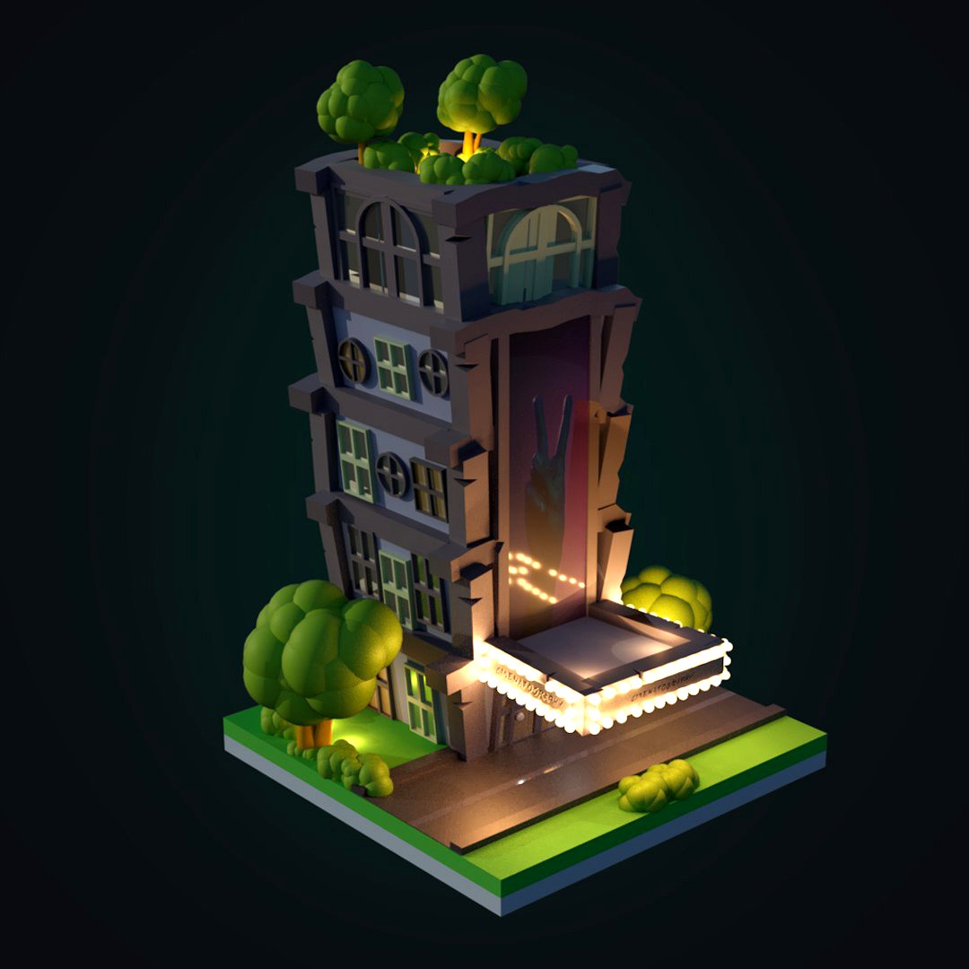 Isometric Cinema Stylized Building