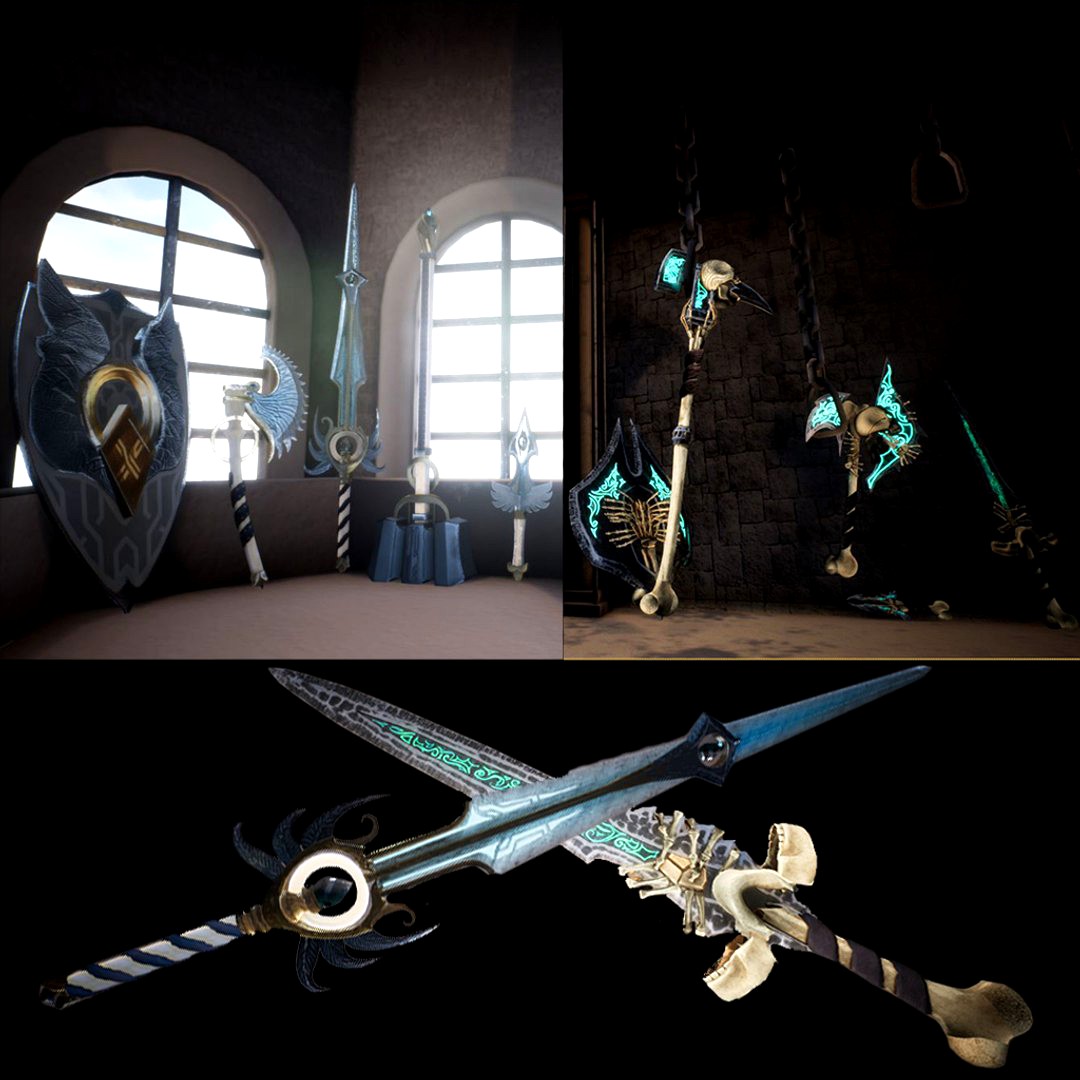 Hallowed and Harrowed Weapon pack for unreal and unity