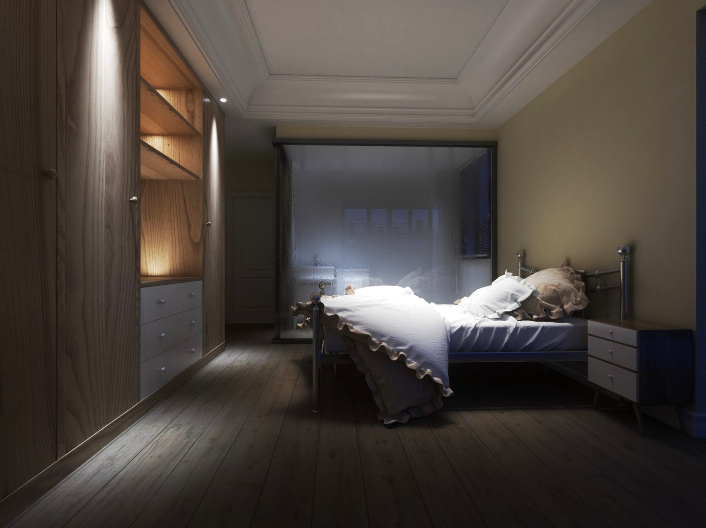 Chrome Framed Bed in Bedroom Interior Setting