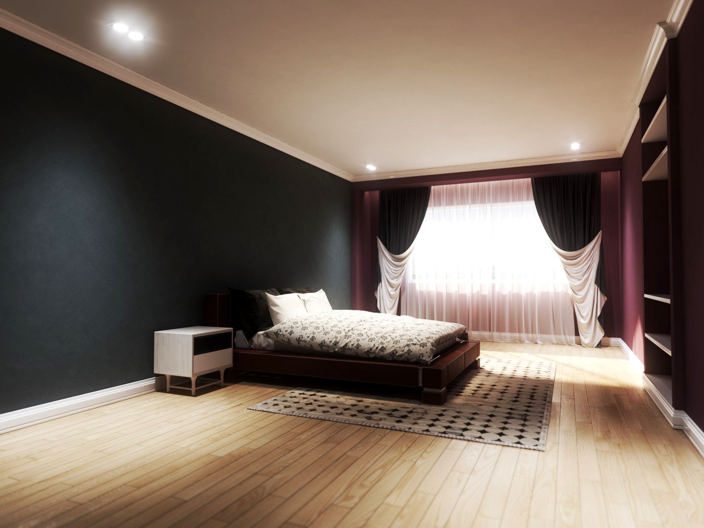 Leather Platform Bed in Bedroom Interior Setting