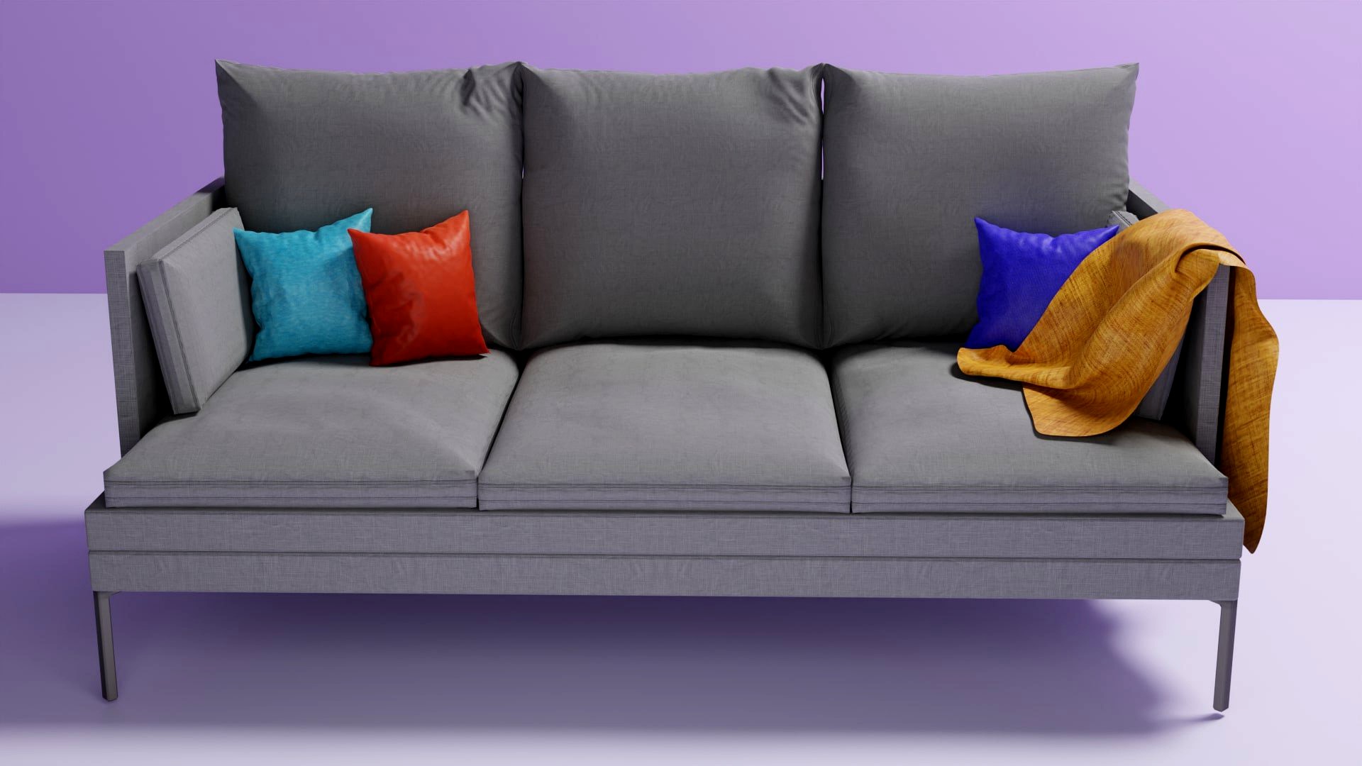 Couch with Cushions and a side Blanket