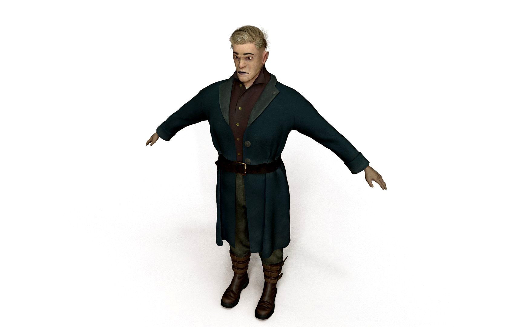 Strong Animated Male Character In Coat