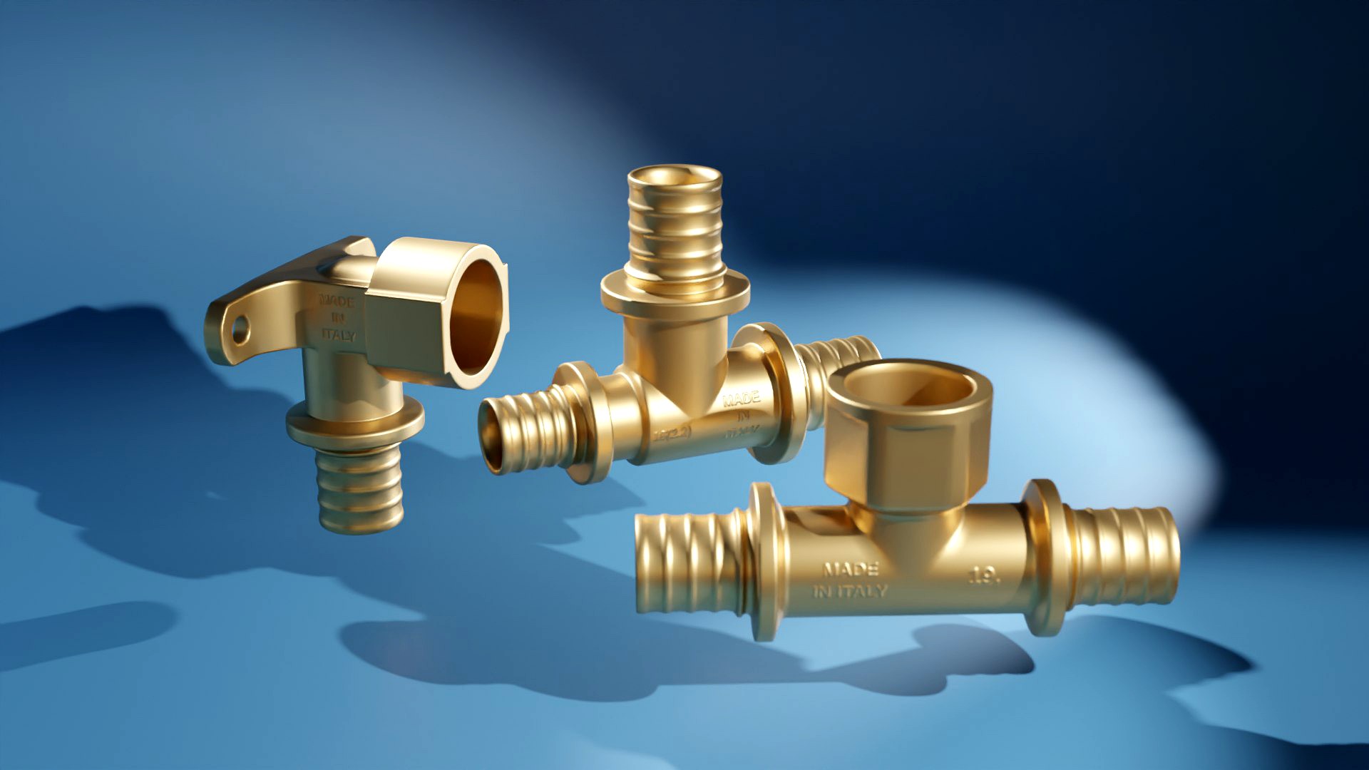 Collection of axial press fittings for PeX Pipes
