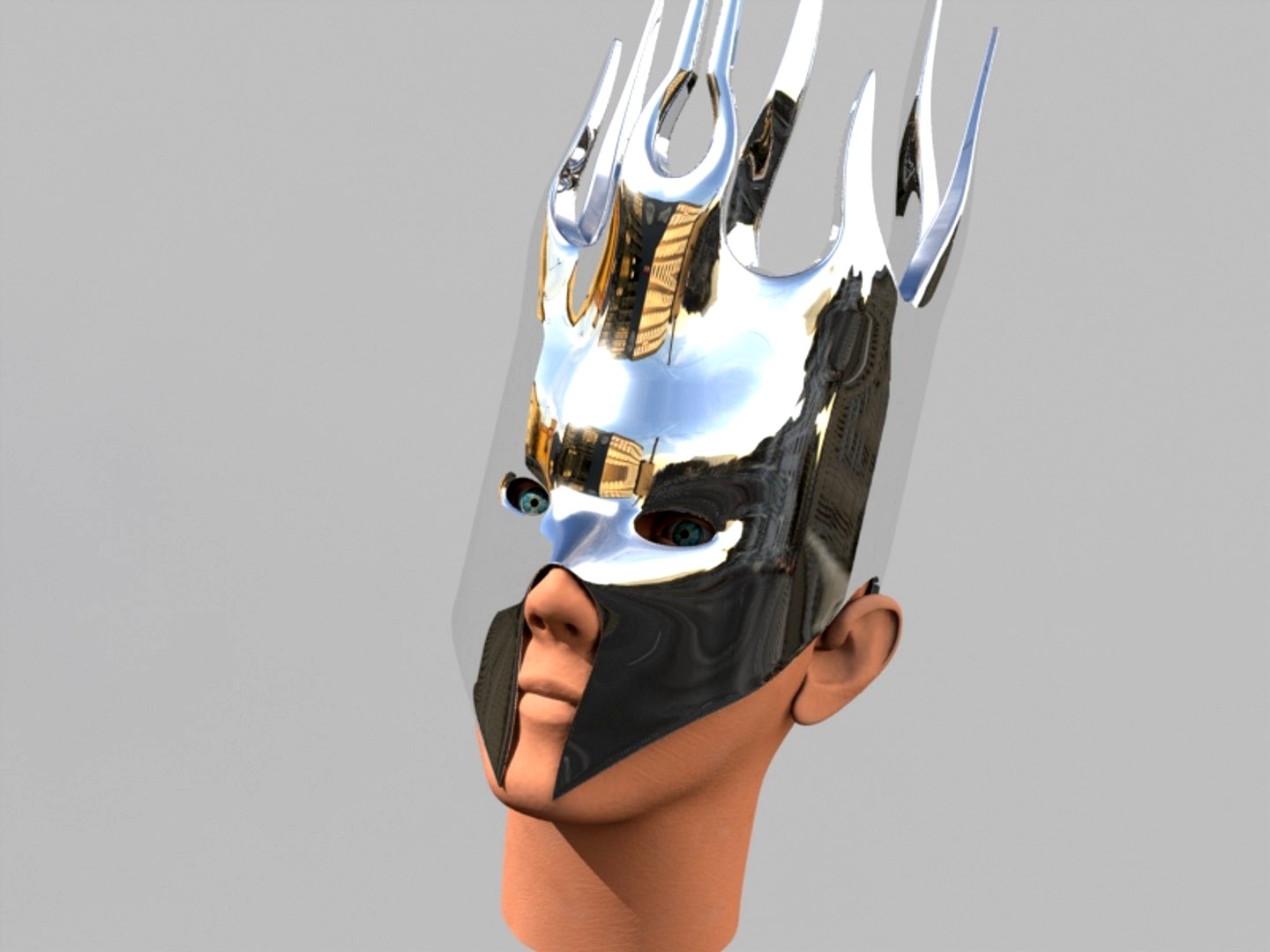 Human face and helm