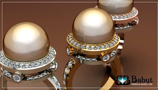 Ring with pearl and diamond 3D Model