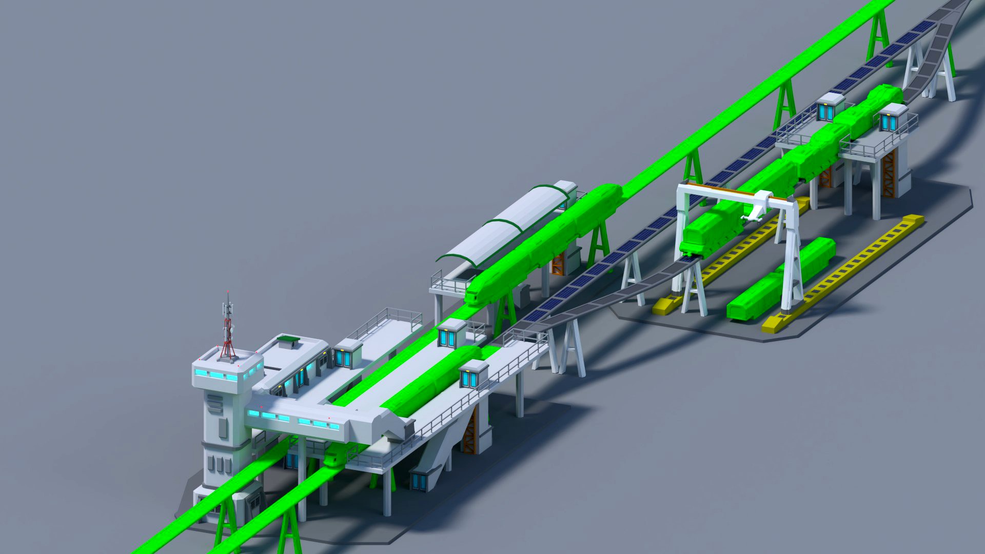 Maglev train station Low-Poly