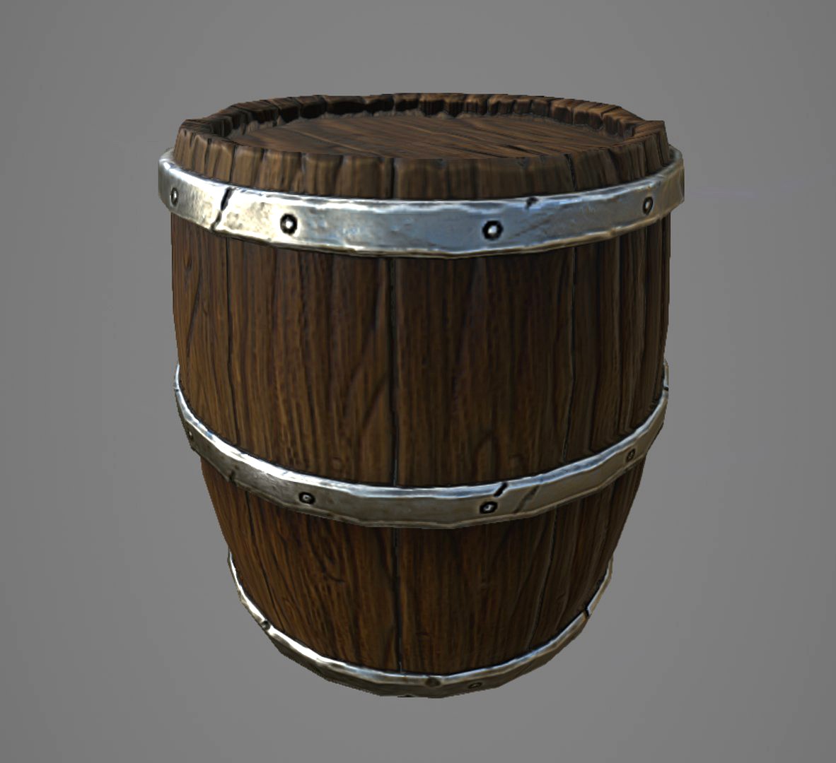 Stylized Wooden Barrel Gameready