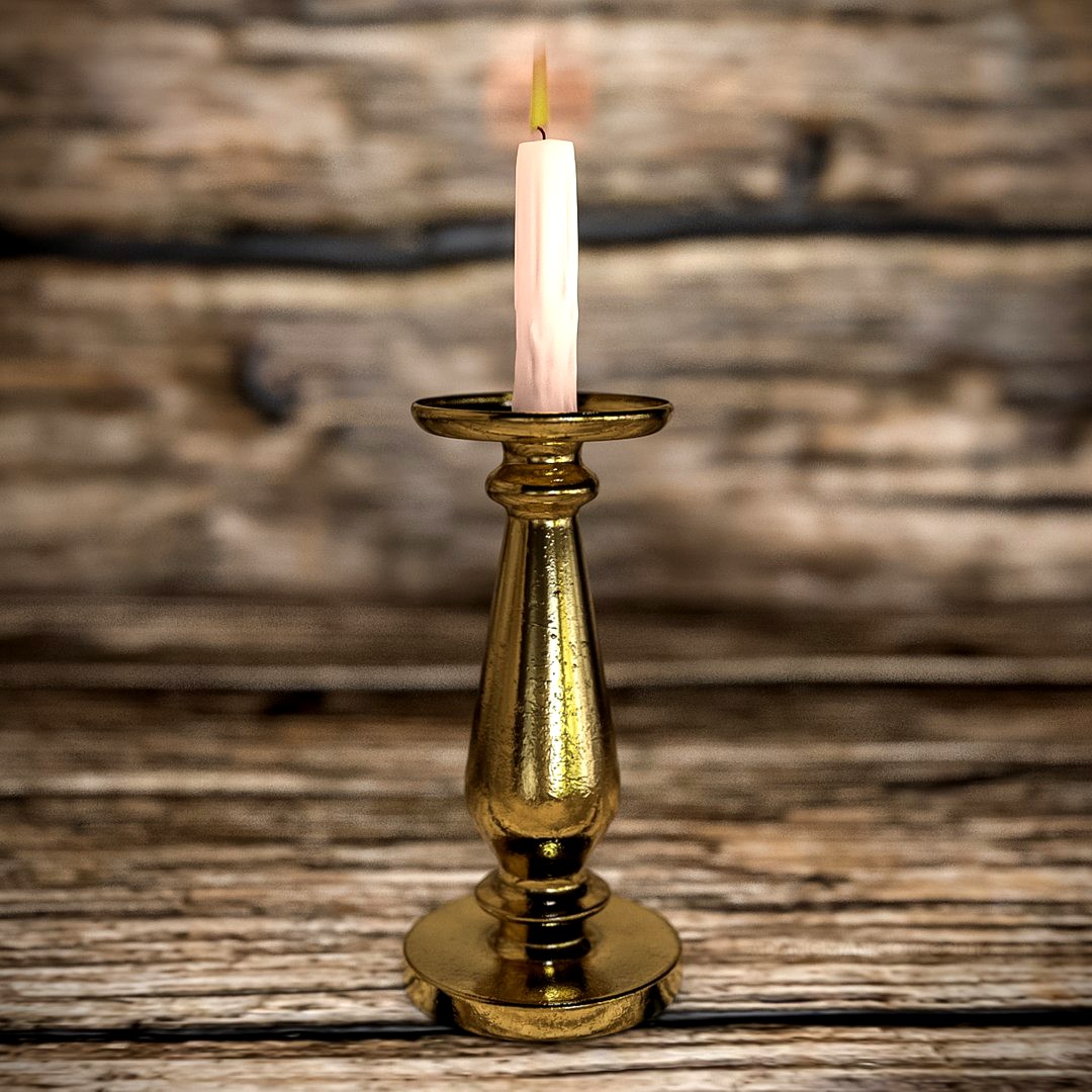 Antique Candle Holder with Lit Candle