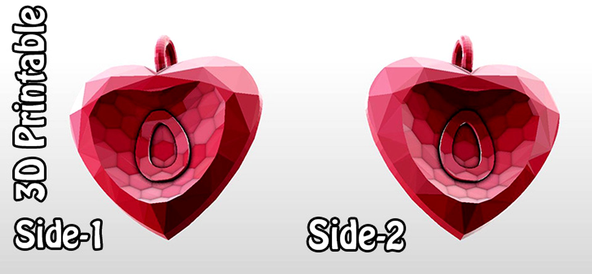 3D-Printable Valentine Crystal-Heart-TwoLetters Pendant O-O