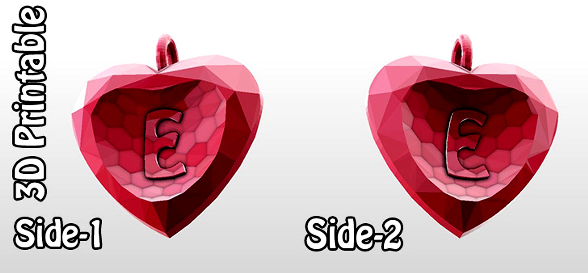 3D-Printable Valentine Crystal-Heart-TwoLetters Pendant E-E