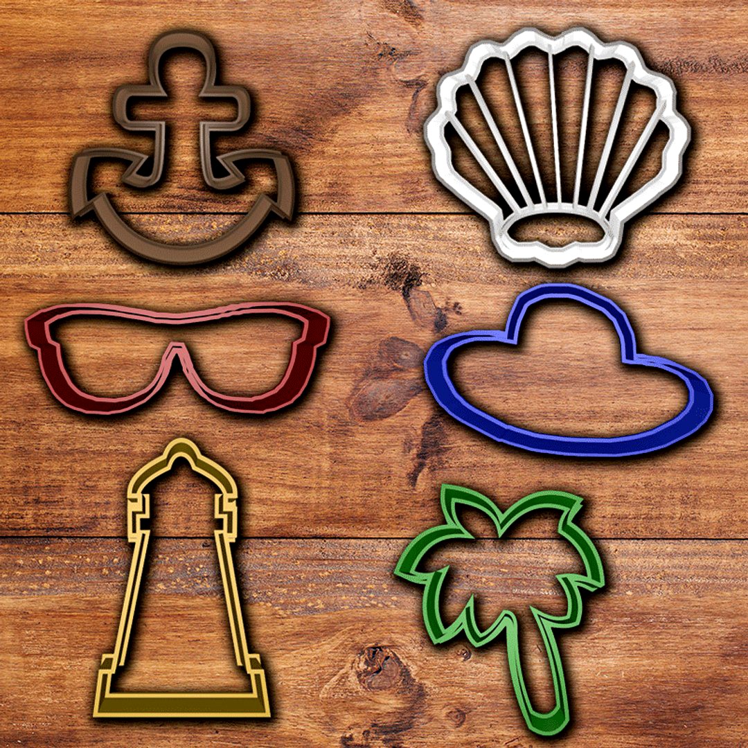 Beach objects cookie cutter set
