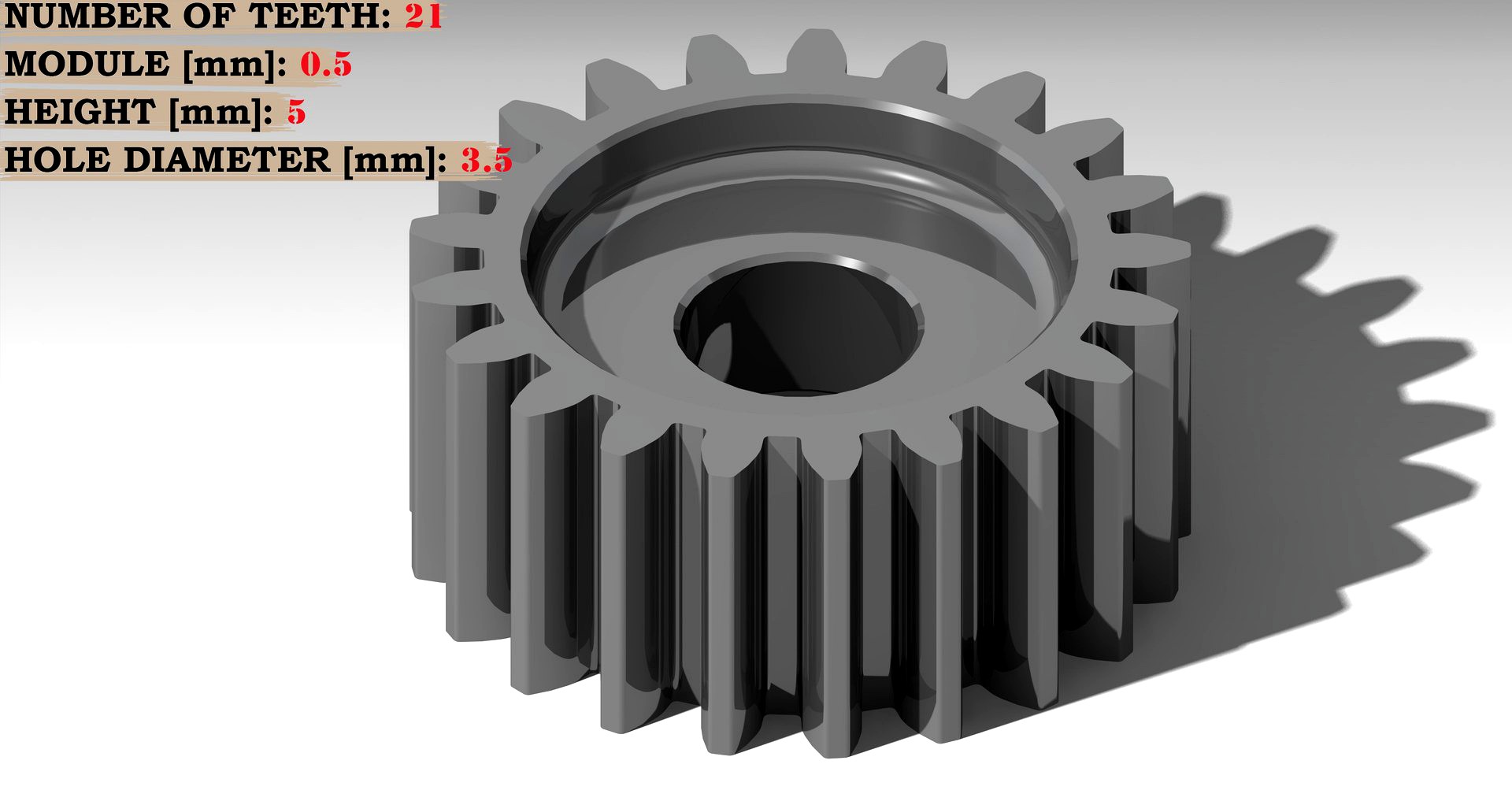 Spur Gear - Teeth: 21 - Module: 0.5 mm