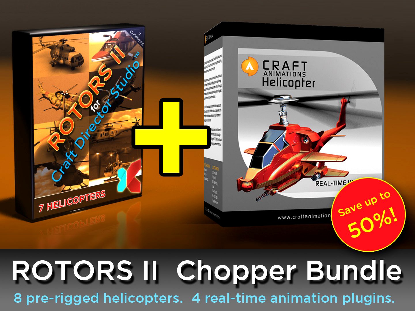 Rotors II - 7 Pre-Rigged Helicopters for Craft Director Studio and 1 Premium Plugin