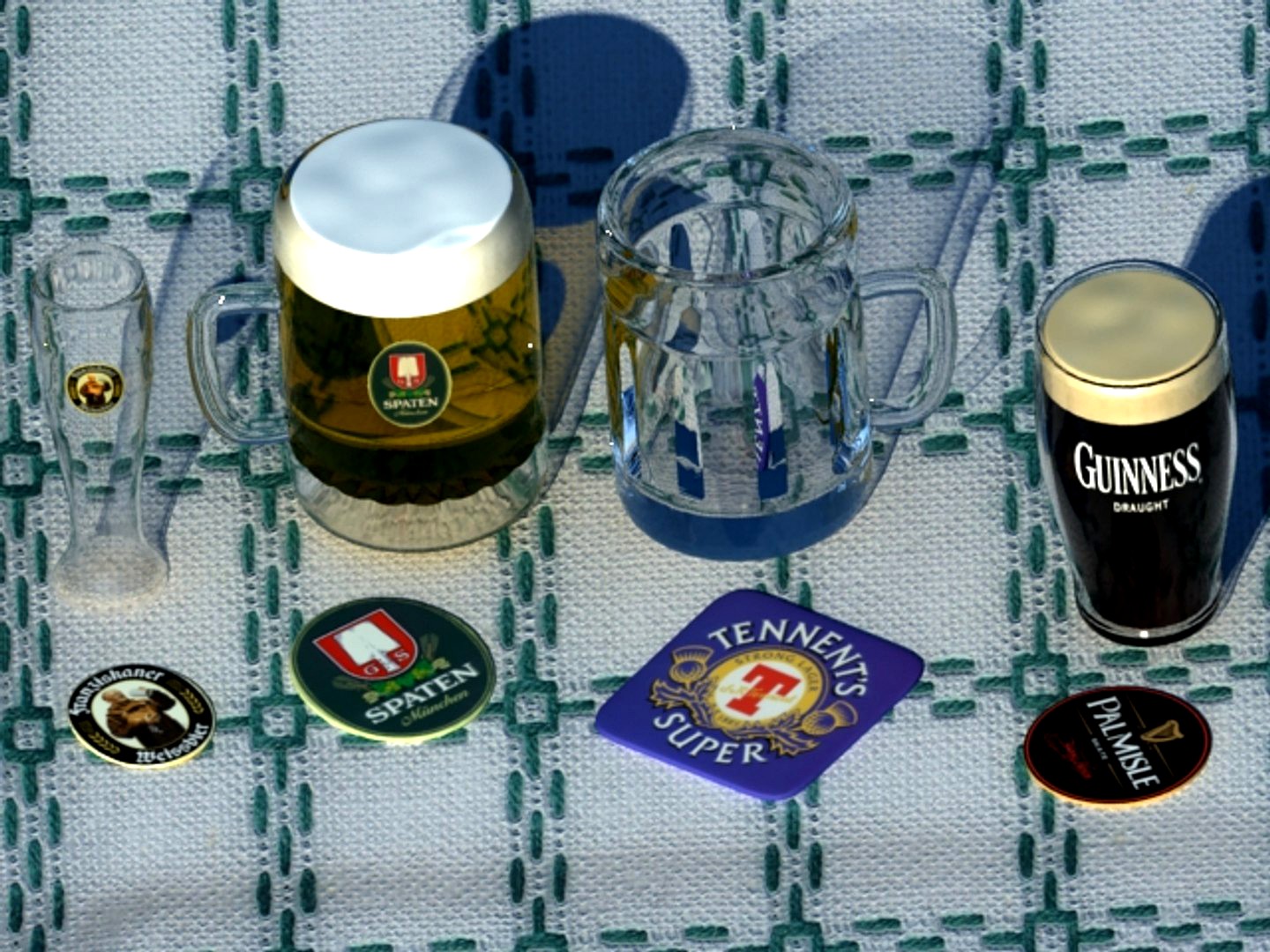 Beer glasses and coaster