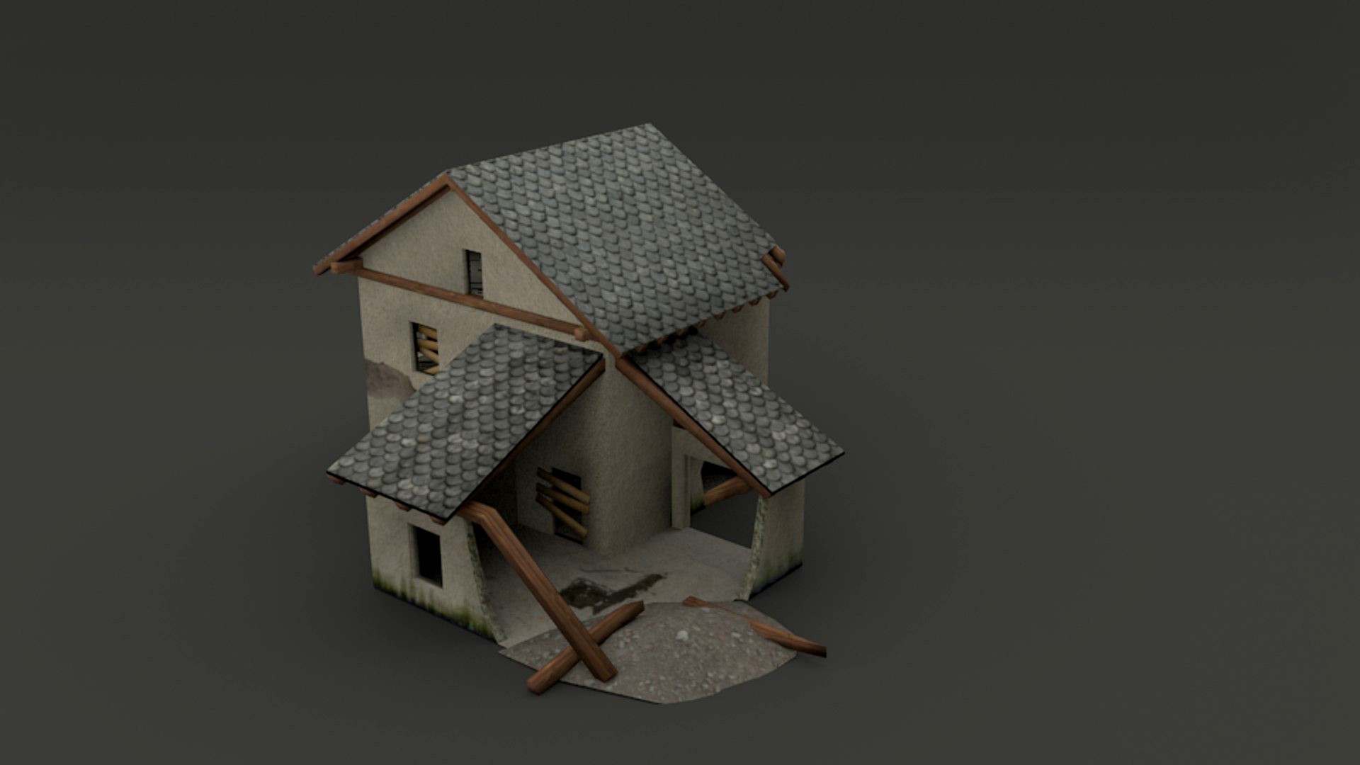 Low poly destroyed house