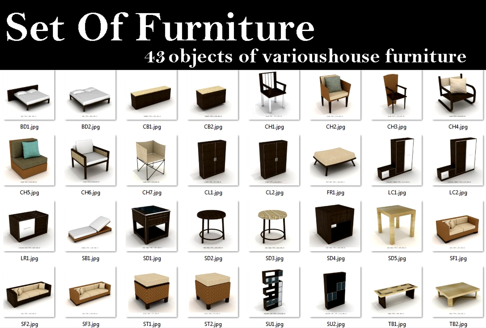 3d model det of furniture 43 objects