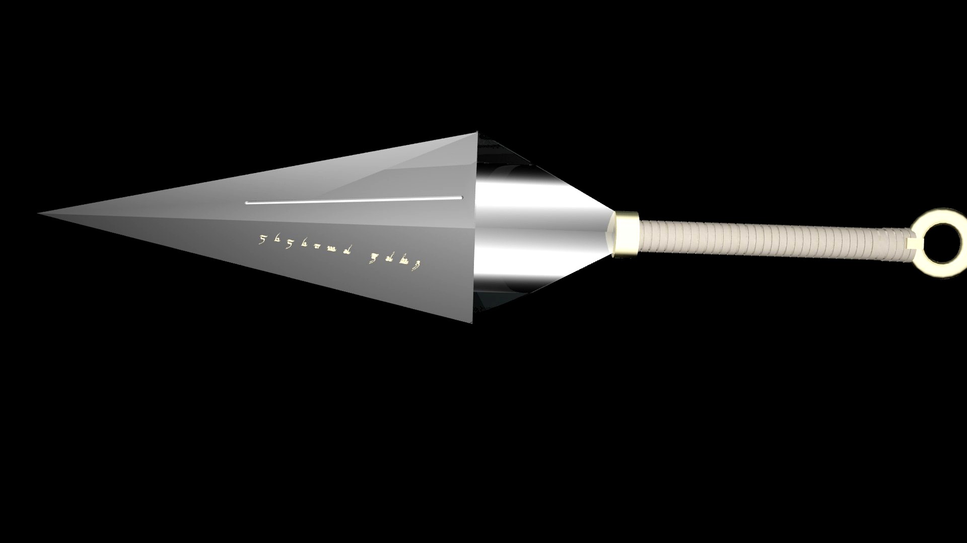 Kunai knife with printed gold text